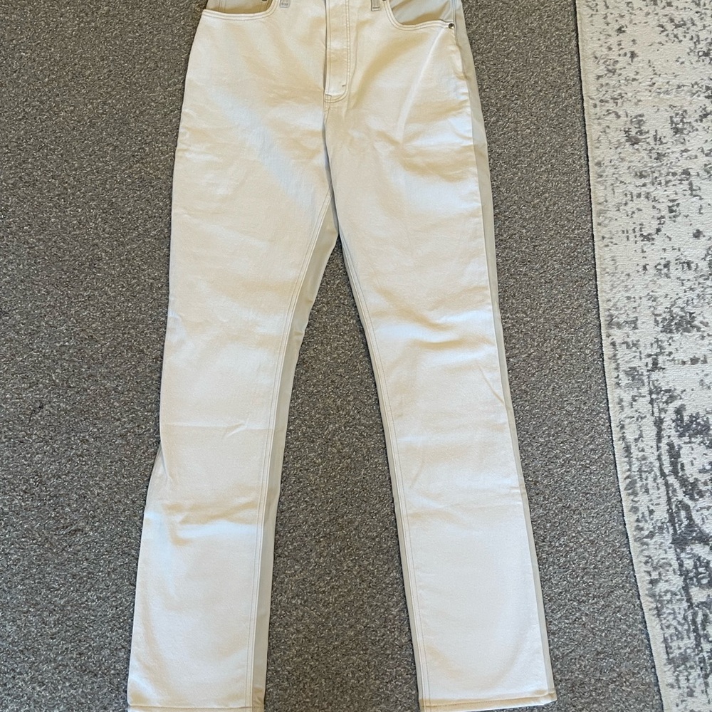 Abercrombie & Fitch Cream Straight Leg Jeans Denim/Faux Leather